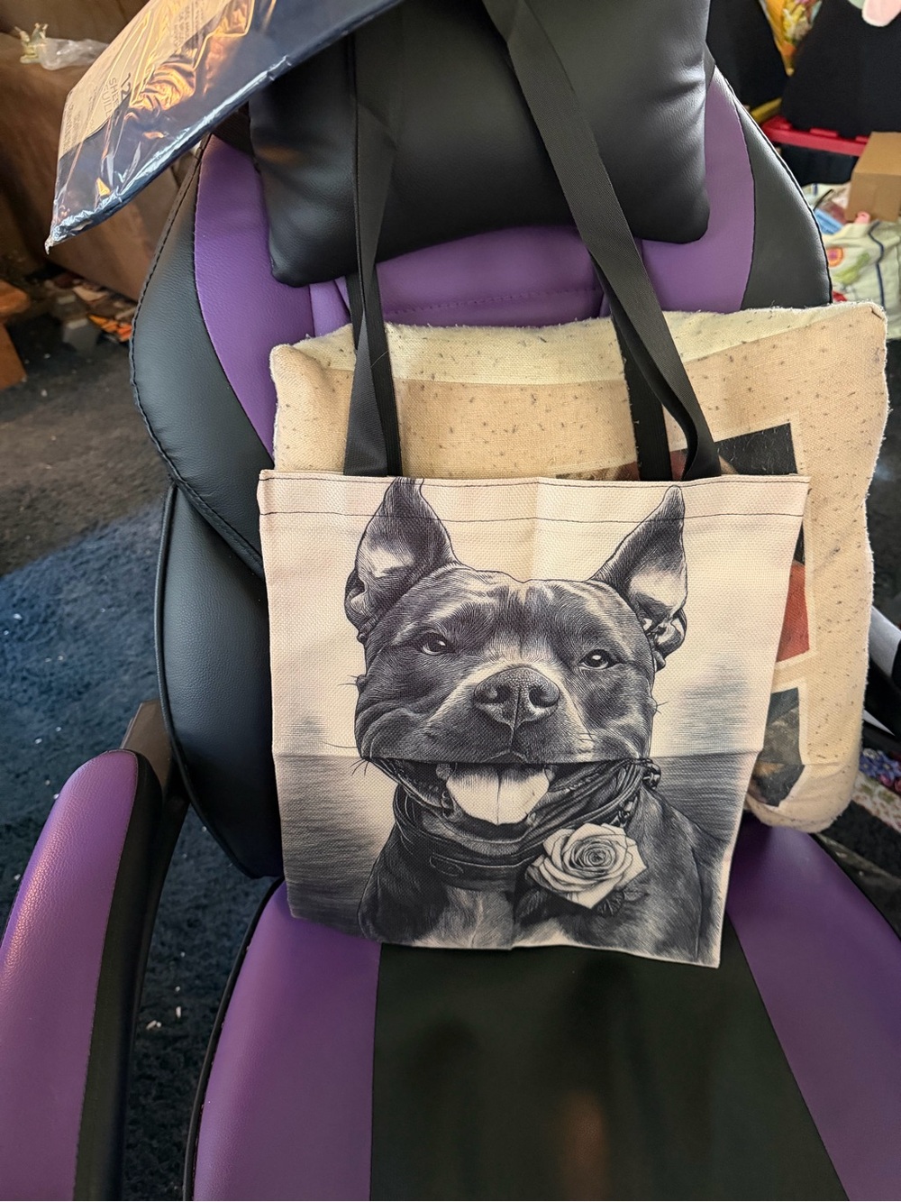 Cute Pitbull Tote Bag - Black and Cream
